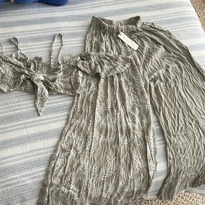 NWT Matching set sage and white flowy pants